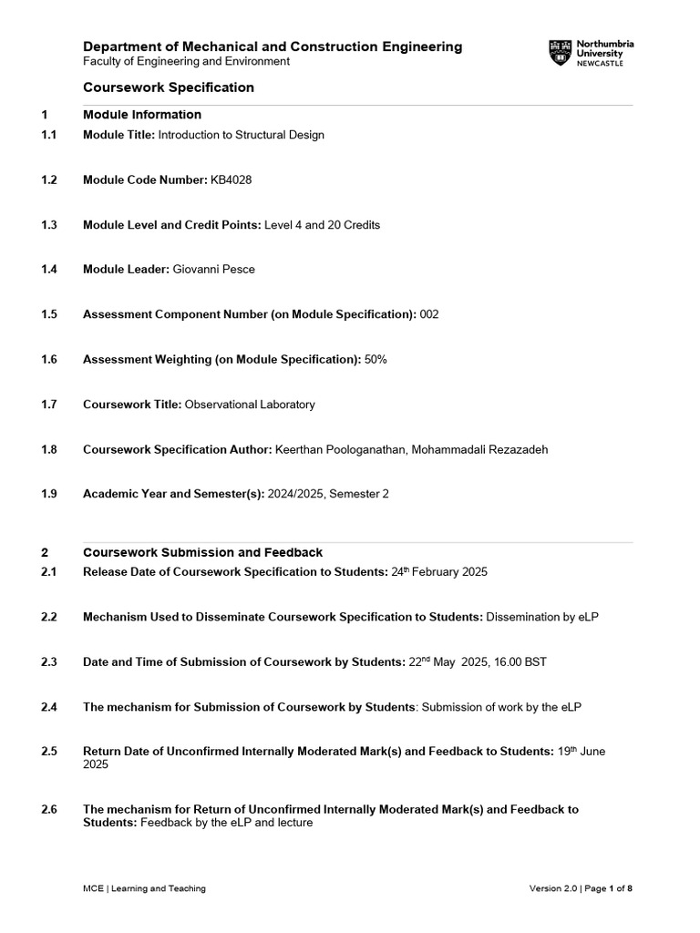 Structural Design Coursework Overview | PDF | Beam (Structure ...