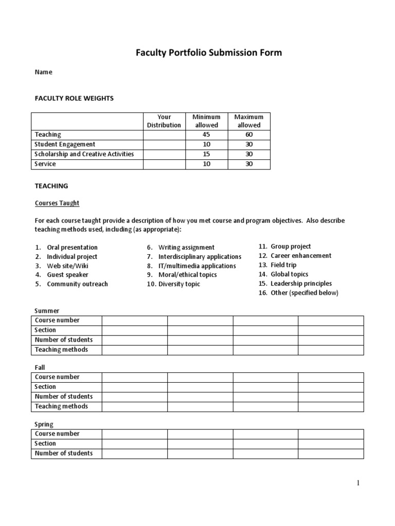 Model Faculty Portfolio Submission Form | PDF