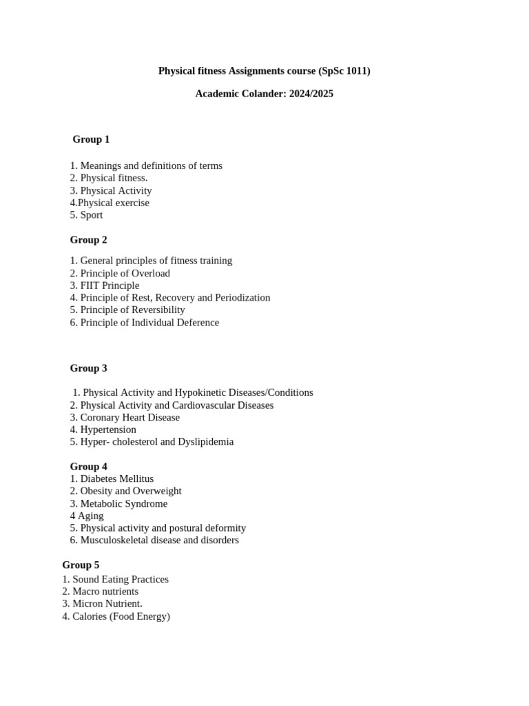 Fitness Assignment Overview and Answers | PDF