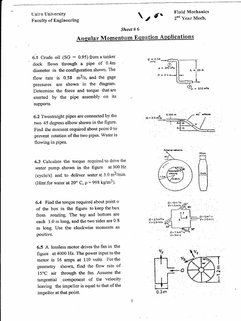 Sheet 1 - Conservation of Angular Momentum | PDF | Turbine | Fluid Dynamics