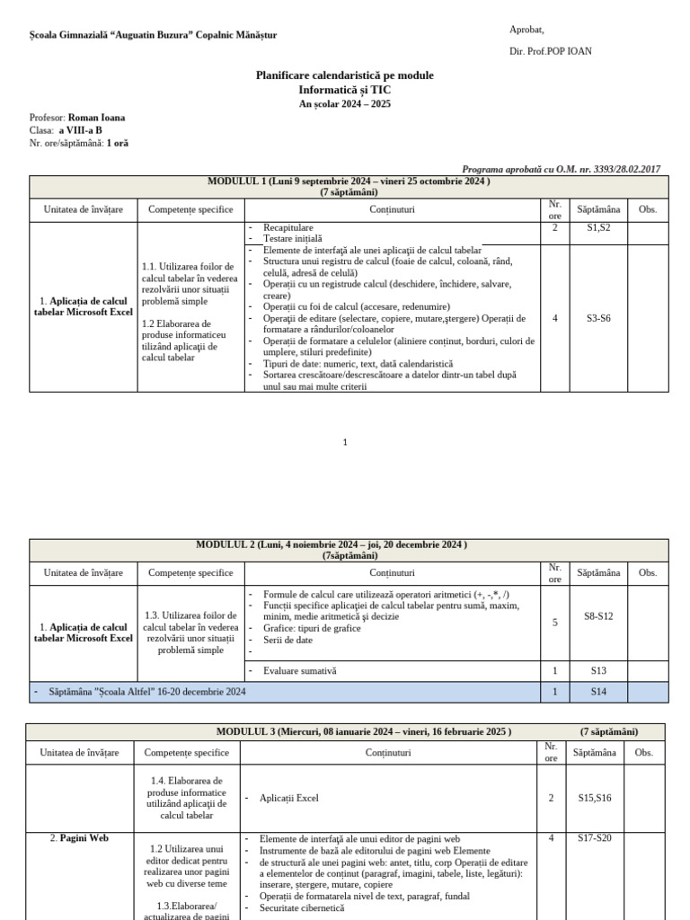 Planificare Pe Module Clasa A Viii A Informatica | PDF