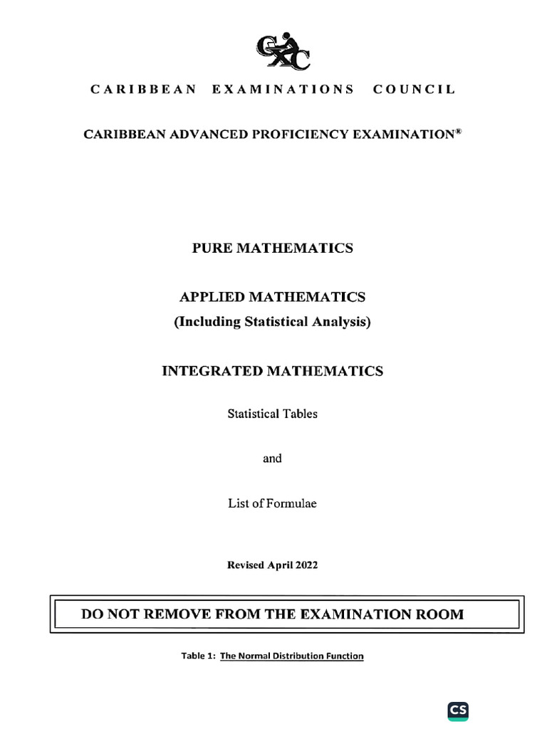 2023 Cape Pure Applied Formula Sheet | PDF