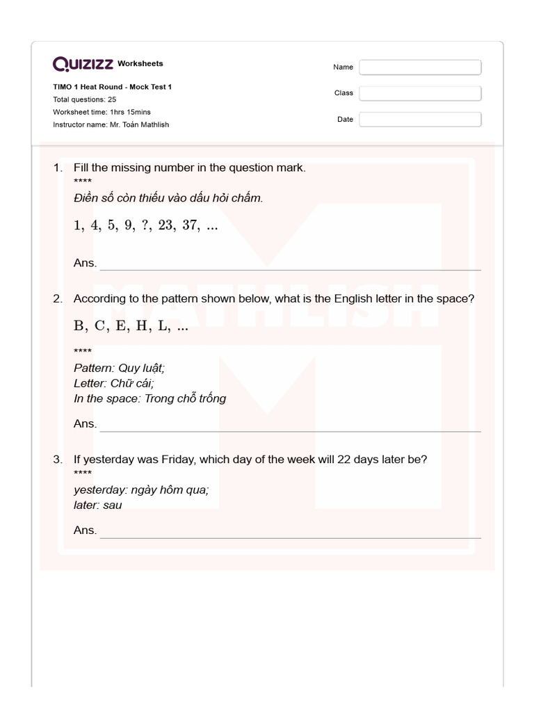 TIMO 1 Heat Round Mock Test Worksheet | PDF | Elementary Mathematics ...