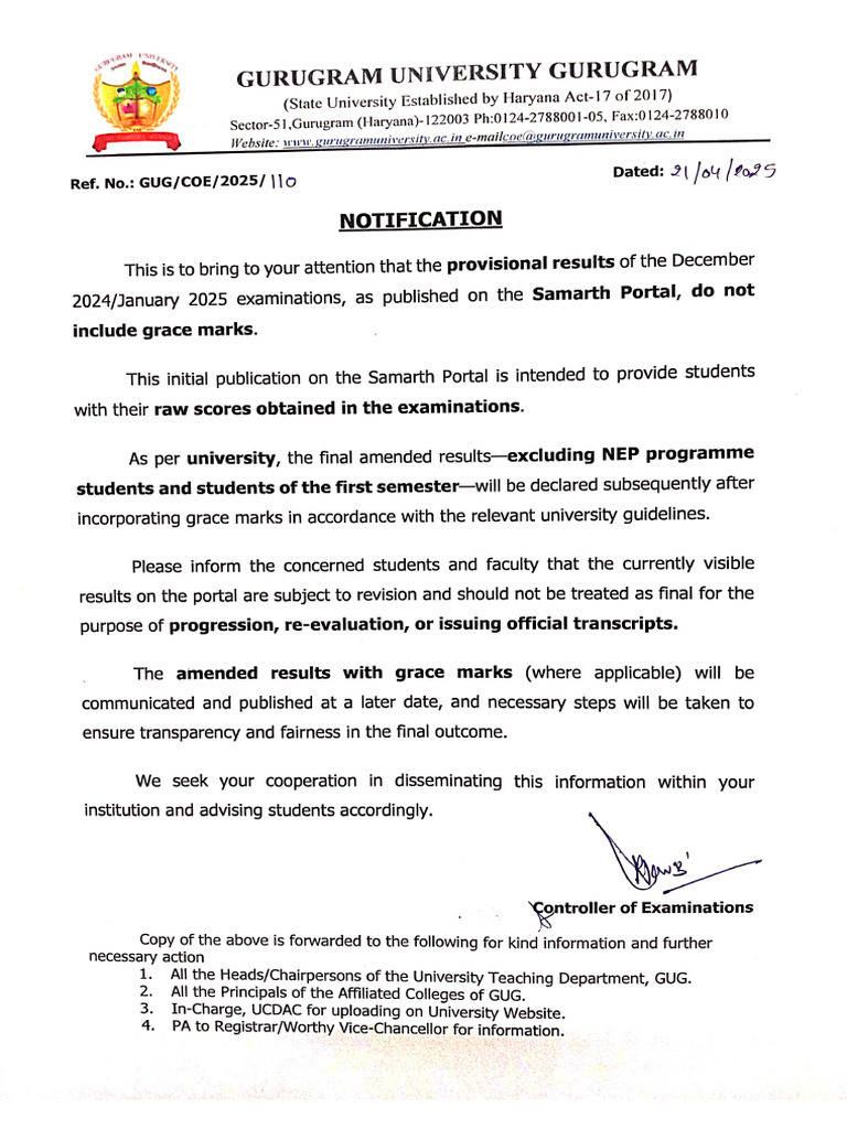 Notification Regarding Result | PDF