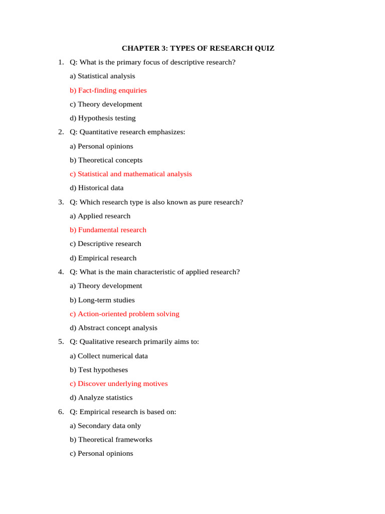 Chapter 3 - Quiz | PDF | Methodology | Statistics