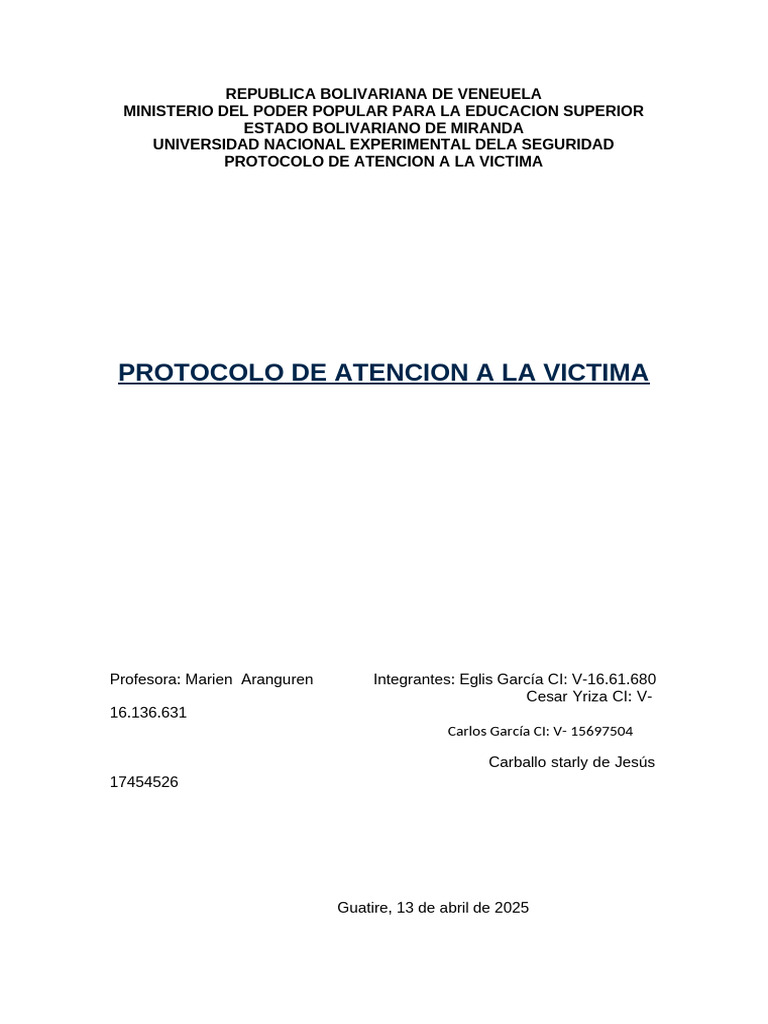 Trabajo de Protocolo de Atencion A La Victima | PDF | Victimologia | Fiscal