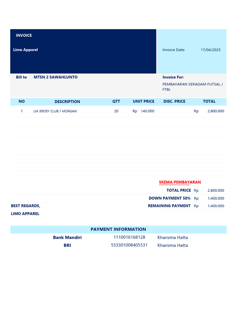 Invoice MTSN 2 Sawahlunto | PDF