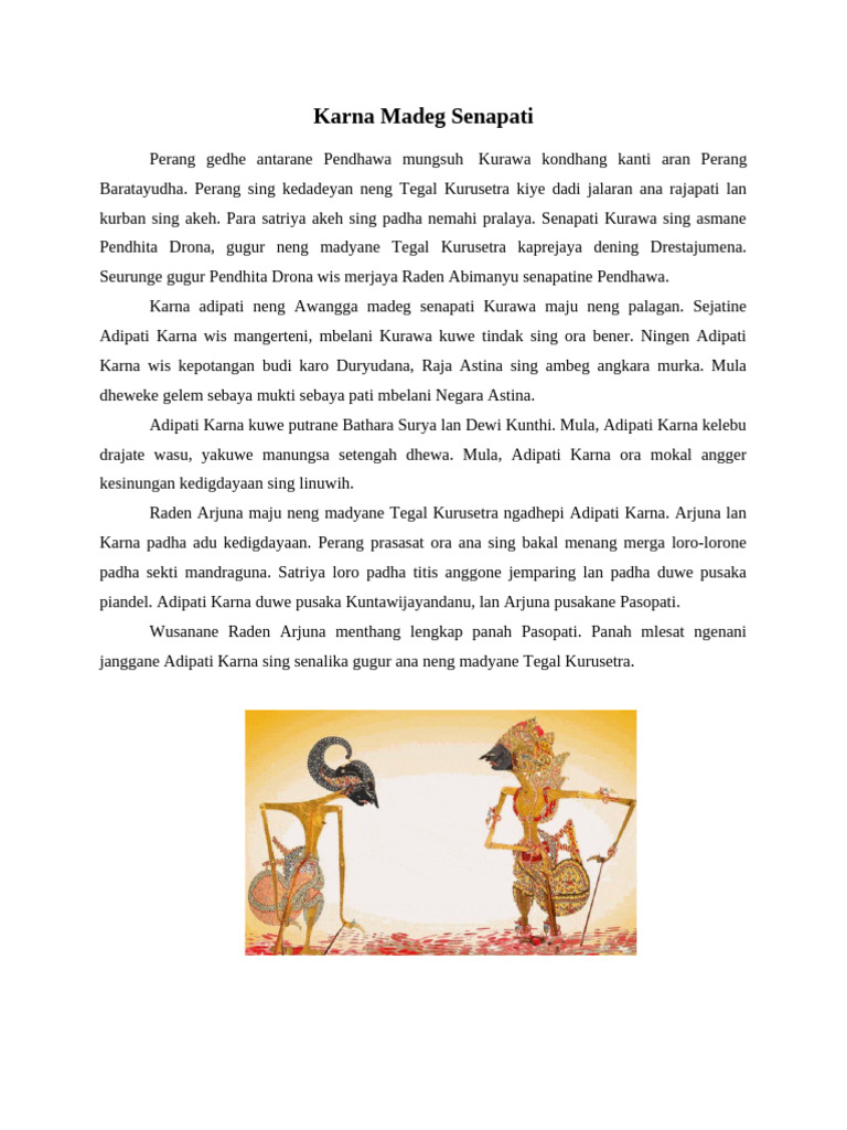 Karna: Senapati Kurawa ing Baratayuda | PDF
