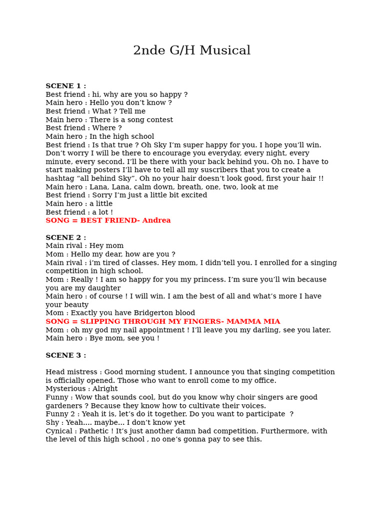 High School Singing Competition Script | PDF