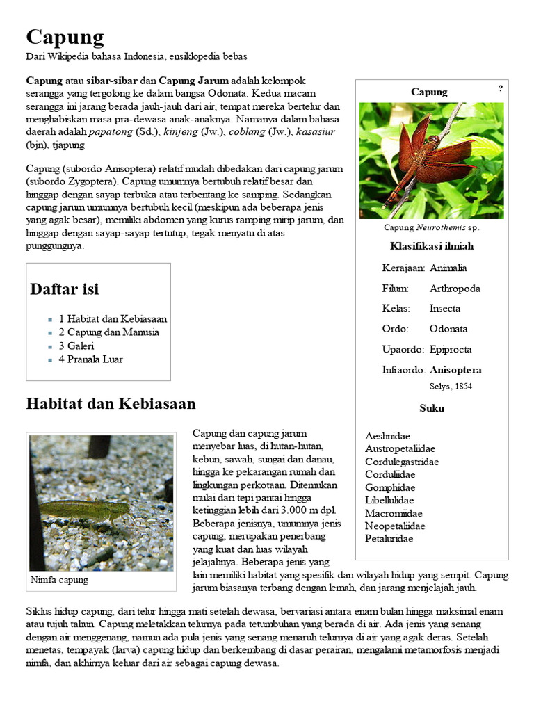 Taksonomi dan Habitat Capung | PDF