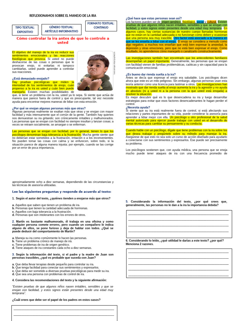 Manejo de la Ira y Emociones | PDF | Ira | Las emociones