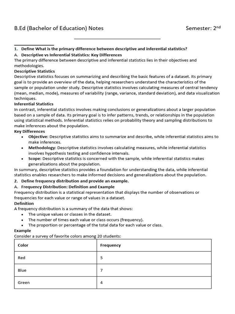 Educational Statistics B.Ed Notes | PDF | Statistics | Standard Score