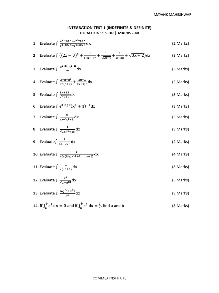 Integration Test Questions and Solutions | PDF