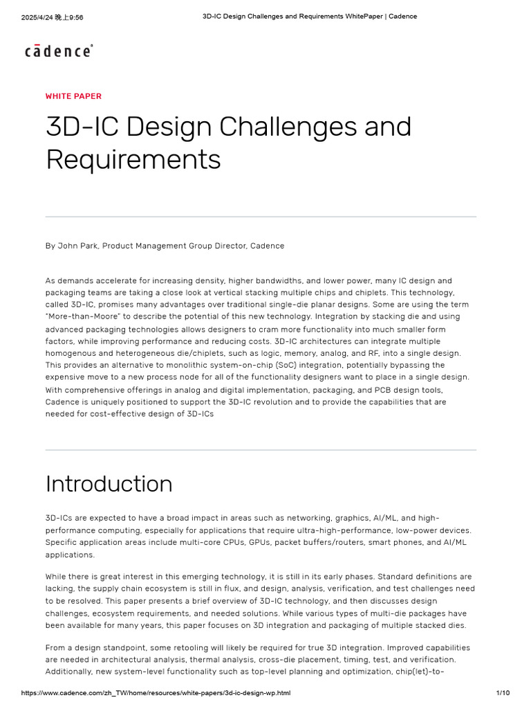3D-IC Design Challenges and Requirements WhitePaper | PDF | System On A ...