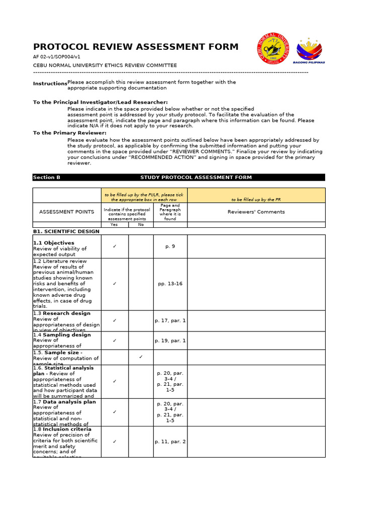 Protocol Review Assessment Form | PDF | Consent | Informed Consent