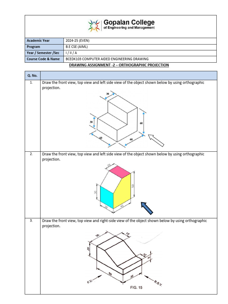 Orthographic Projection Assignment | PDF