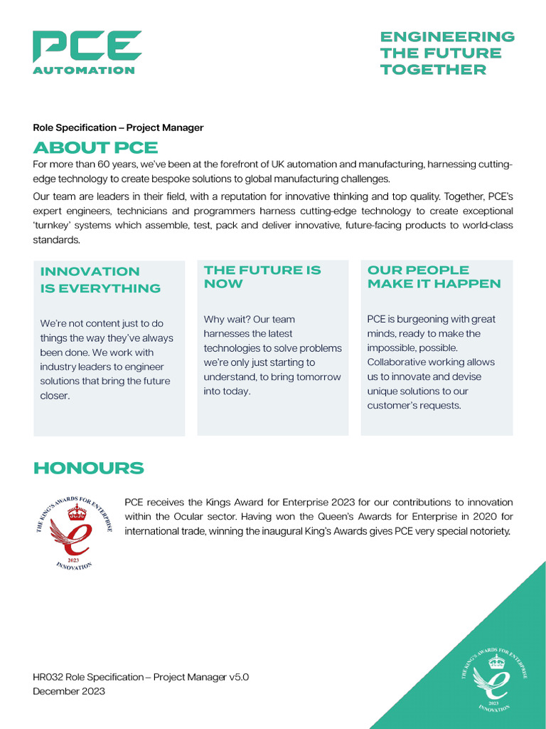 Role Specification - Project Manager | PDF