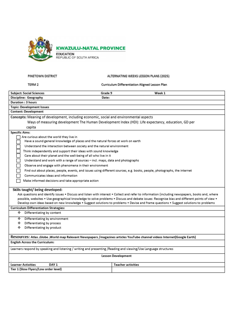 Grade 9 Social Sciences Lesson Plans | PDF | Curriculum | Teachers