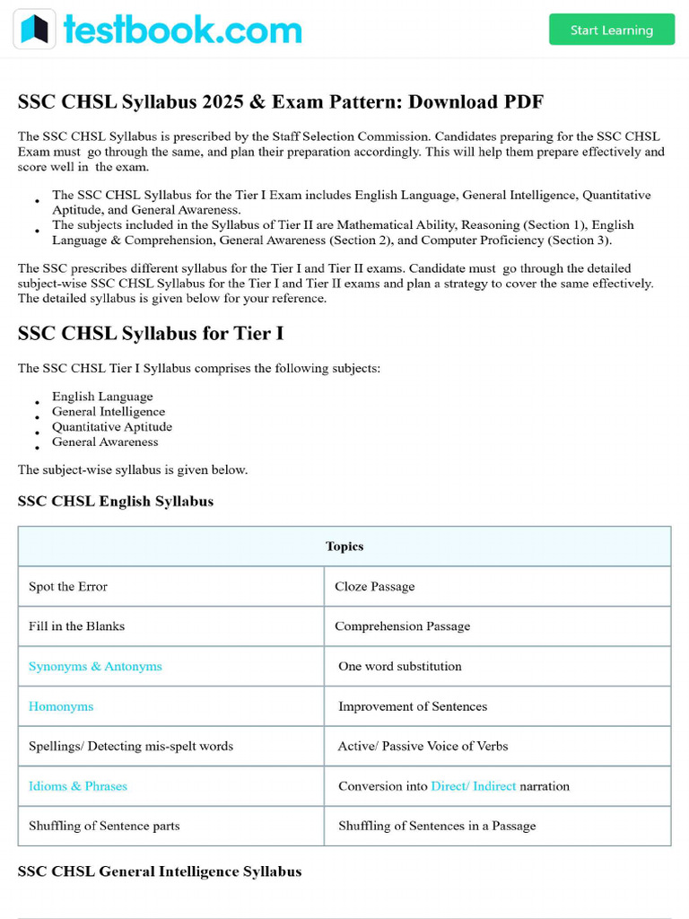 SSC CHSL Syllabus 2025 & Exam Pattern - Download PDF | PDF