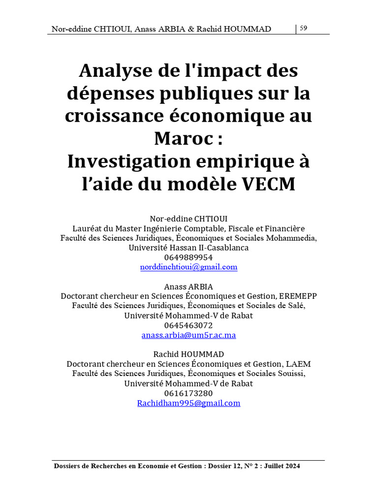 Impact des Dépenses Publiques au Maroc | PDF | Croissance économique ...