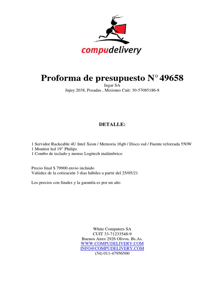 Proforma Presupuesto Servidores y Accesorios | PDF
