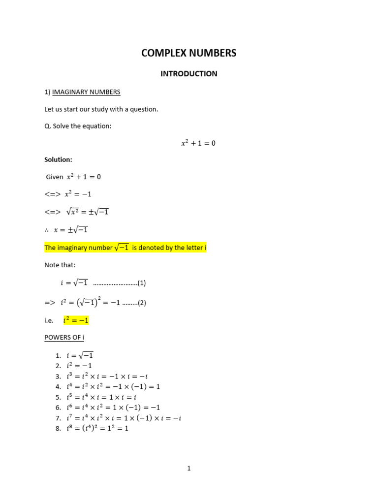 Understanding Complex Numbers and Operations | PDF | Complex Number ...