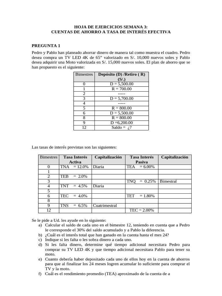 Ejercicios de Ahorro e Inversión Financiera | PDF | Bancos | Economias