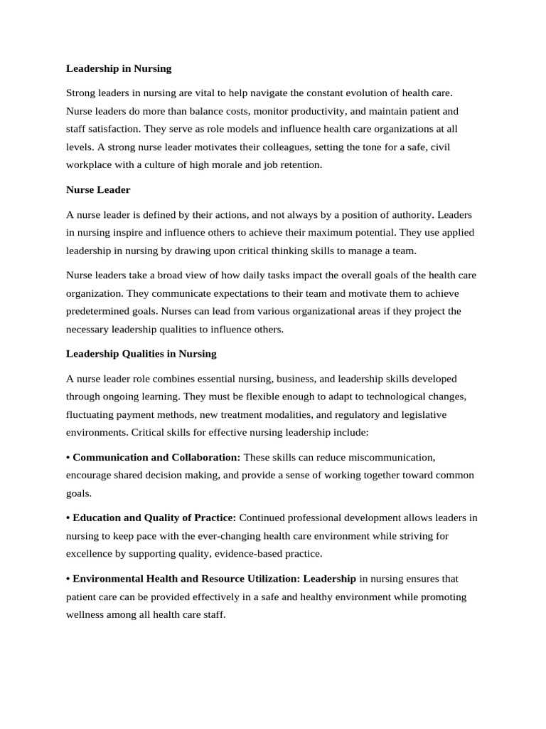 Essential Leadership Qualities in Nursing | PDF | Leadership | Nursing