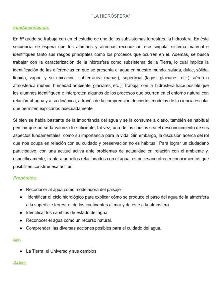 Importancia de la Hidrosfera en 5º Grado | PDF | Agua | El ciclo del agua