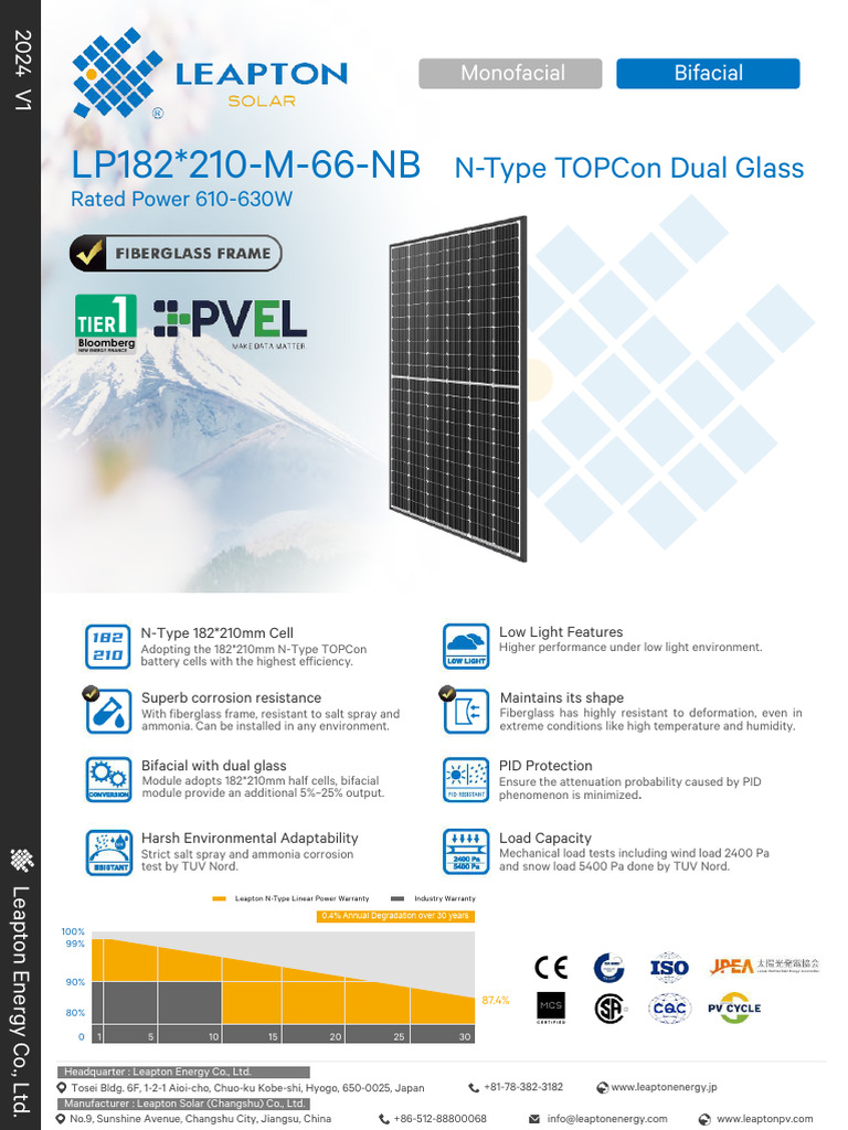 Leapton 610W Bifacial Solar Module Specs | PDF | Manufactured Goods ...