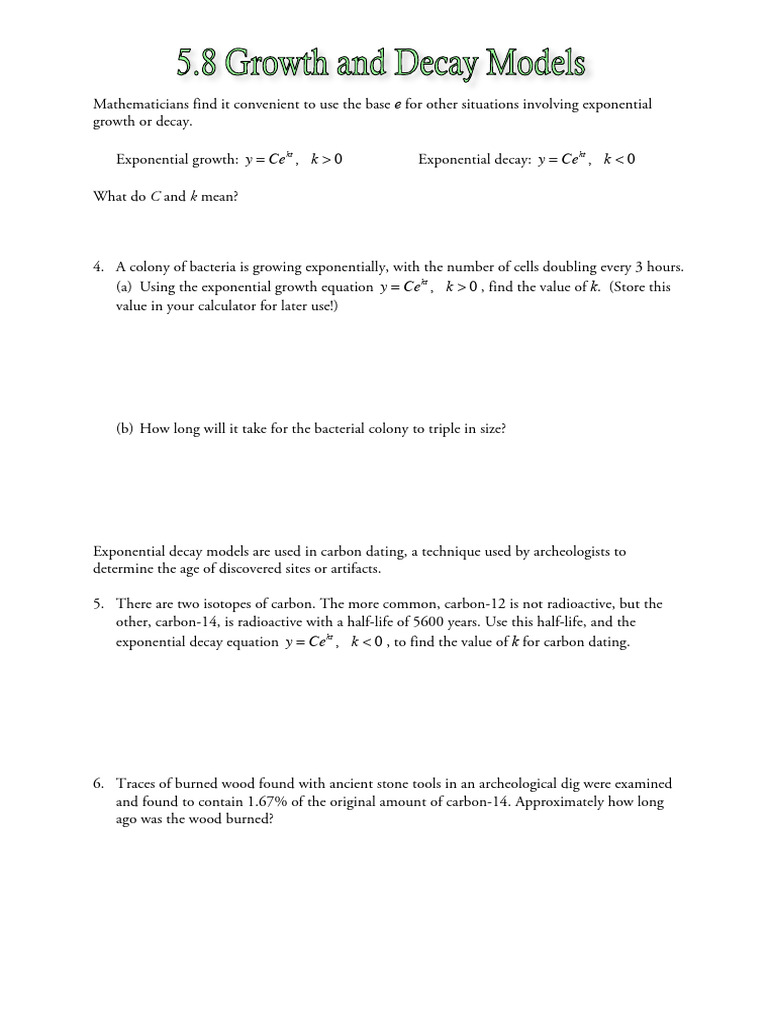 5.8-5.9 Exponential Models | PDF | Exponential Function | Logistic Function