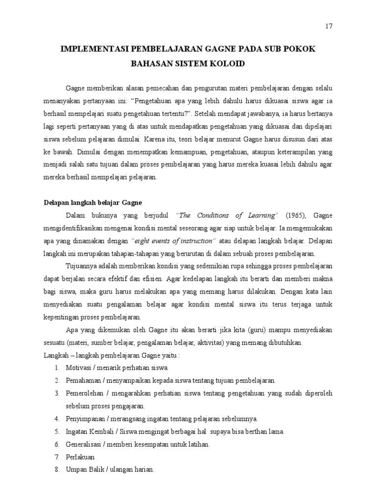 Teori Pembelajaran Gagne Materi Sistem Koloid