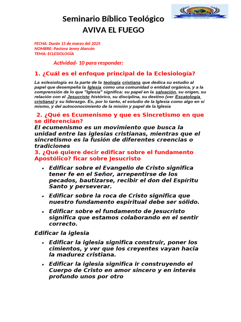 Eclesiología: La Iglesia y su Misión | PDF | Iglesia cristiana | Cristo ...