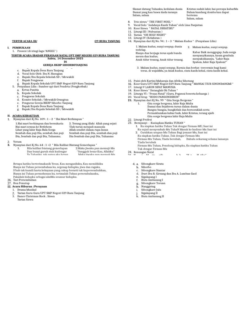 Acara Ibadah Natal UPT SMP 029 Rura Tanjung | PDF