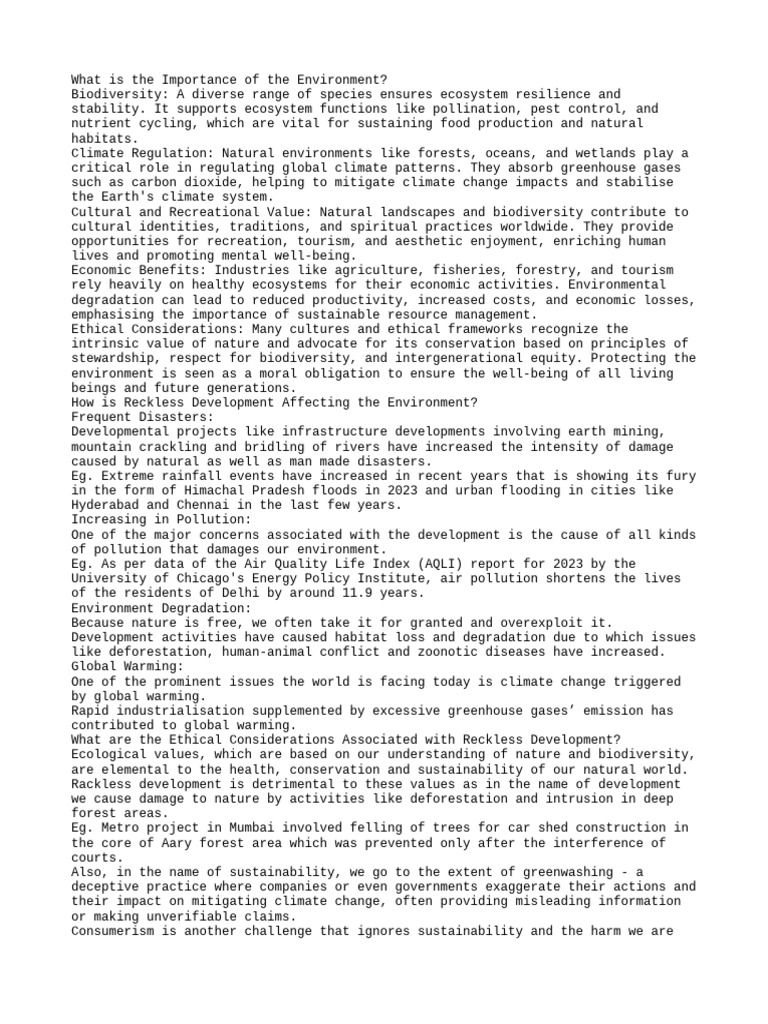 Importance of Environment and Development | PDF | Natural Environment ...