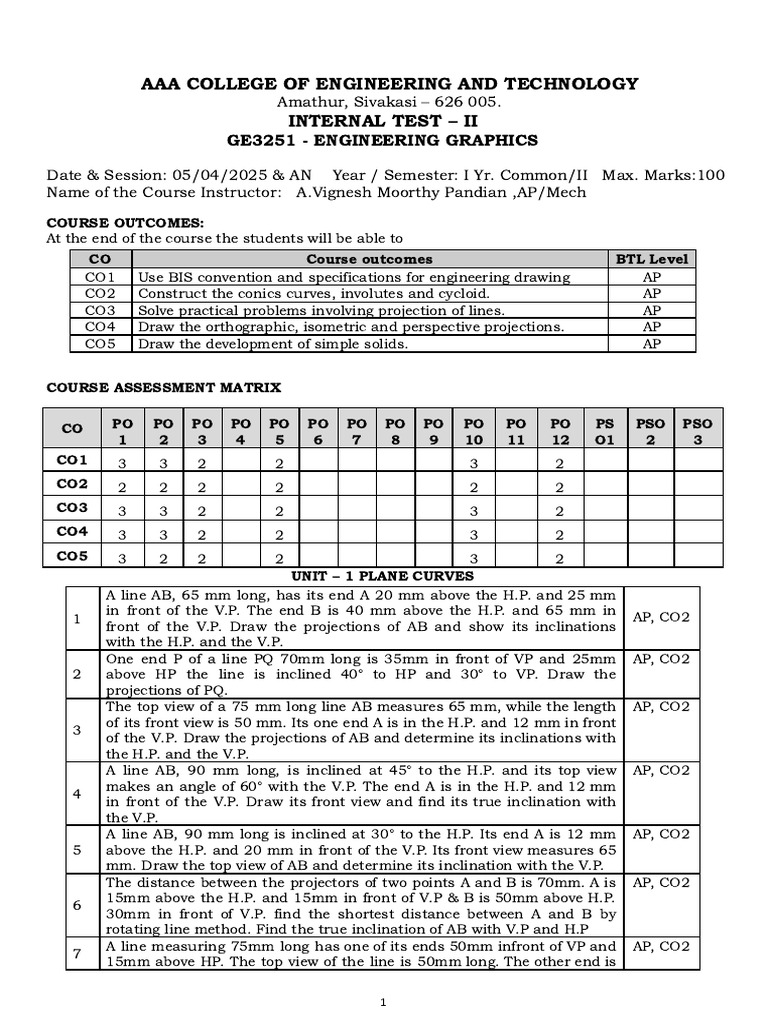 I - Common - GE3251 - Int 2 - QB 2025 | PDF | Analytic Geometry ...
