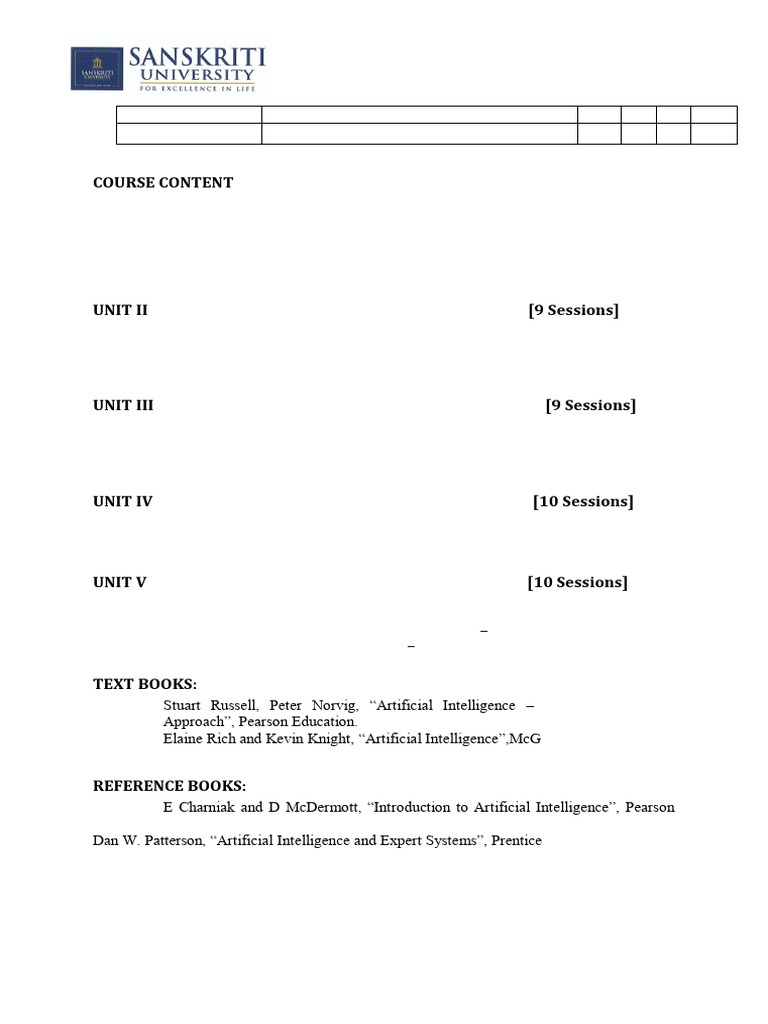 Artificial Intelligence Course Syllabus | PDF | Artificial Intelligence ...