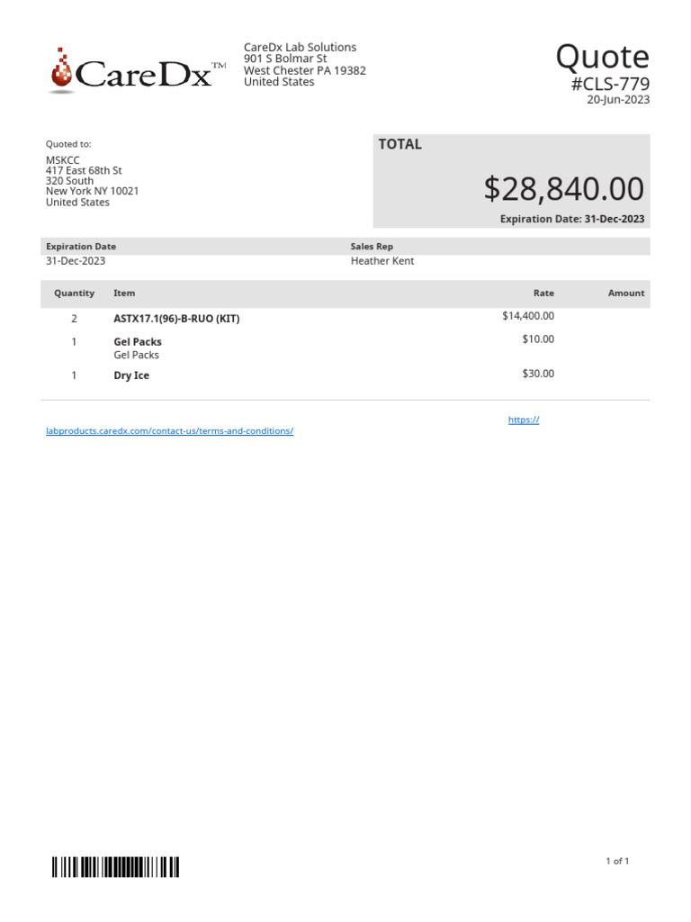 CareDx Lab Solutions Quotation CLS-779 | PDF