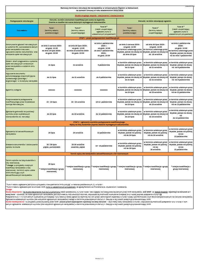 Terminarz 2025 - 2026 - II Stopien 1 | PDF