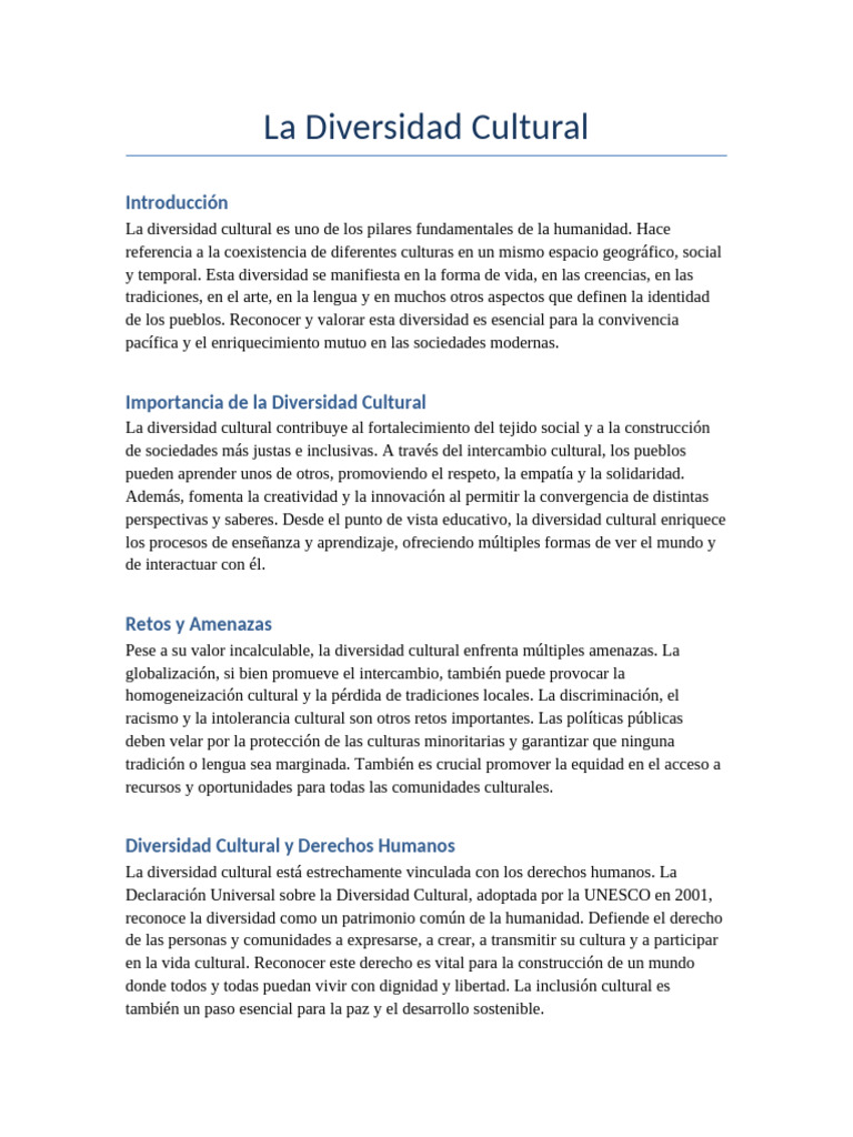 Importancia de la Diversidad Cultural | PDF | Derechos humanos ...