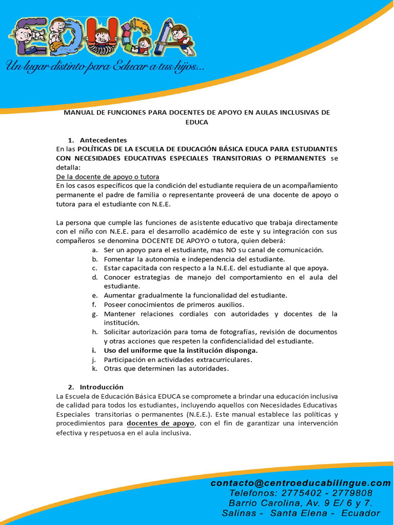 Manual para Docentes de Apoyo Inclusivos | PDF | Maestros | Salón de clases