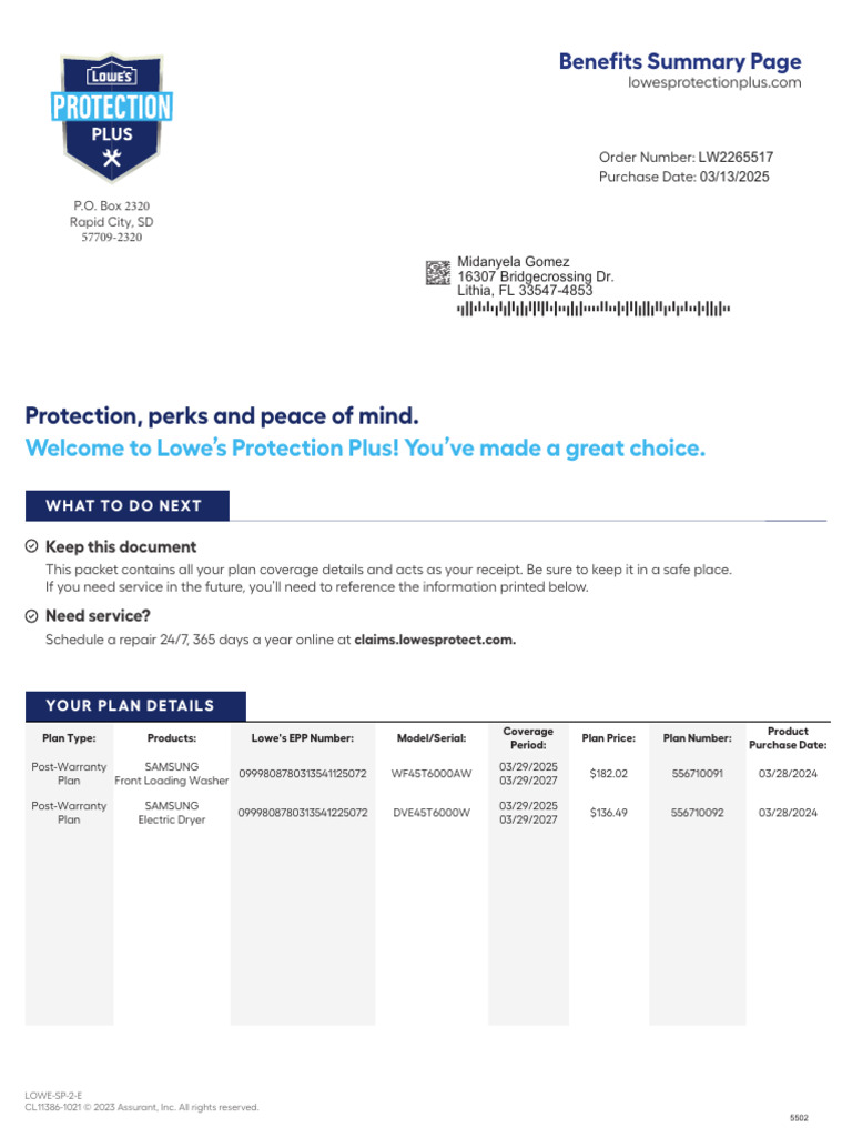 Lowe's Protection Plus Benefits Summary | PDF | Home Appliance | Credit ...