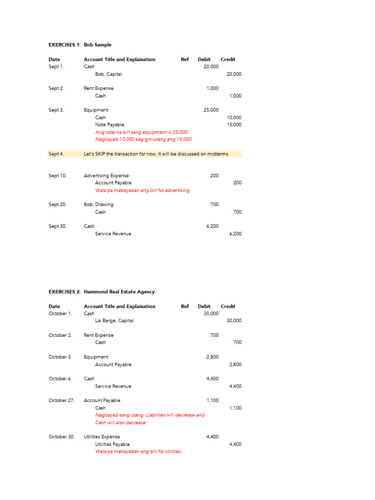 Solution-To-The-Exercises-JOURNAL-ENTRIES | PDF | Debits And Credits ...