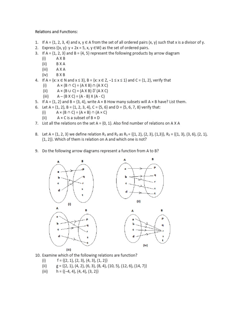 RELATIONS AND FUNCTIONS ASSIGMENT May | PDF