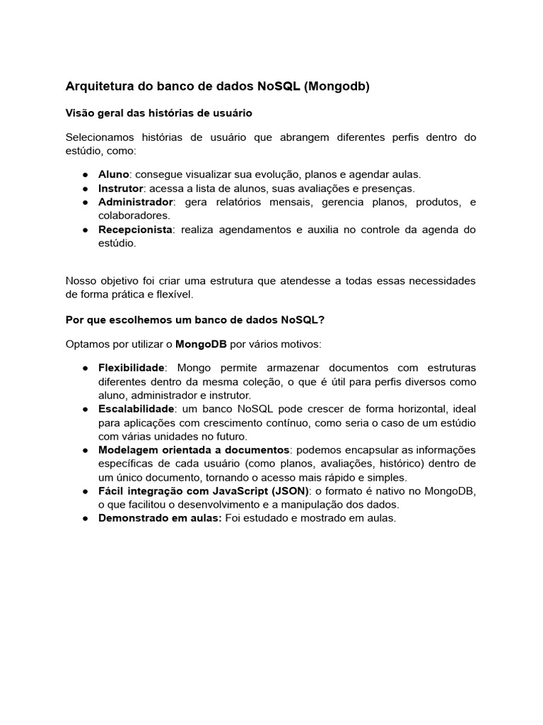 Arquitetura do banco de dados NoSQL (Mongodb) | PDF | No SQL | Bancos ...