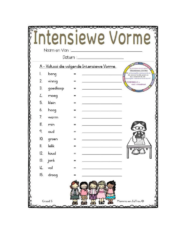 Intensiewe Vorme Worksheet | PDF