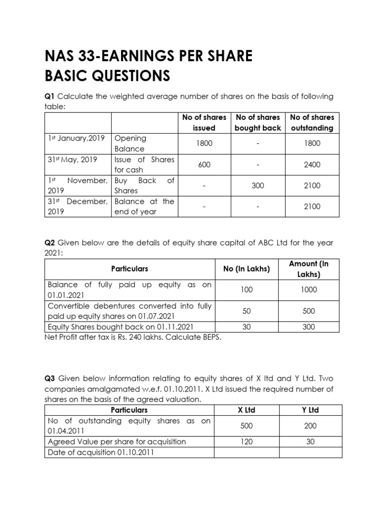 Earnings Per Share Calculation Guide | PDF | Equity (Finance) | Share ...