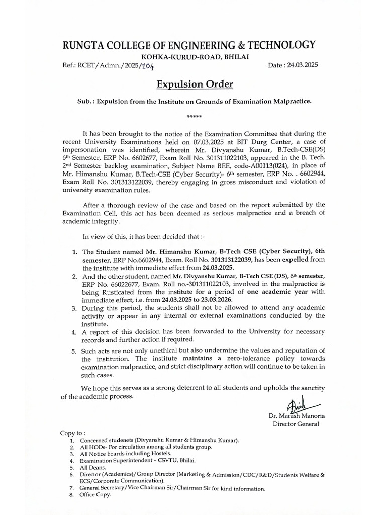 Expulsion Order 2025 | PDF