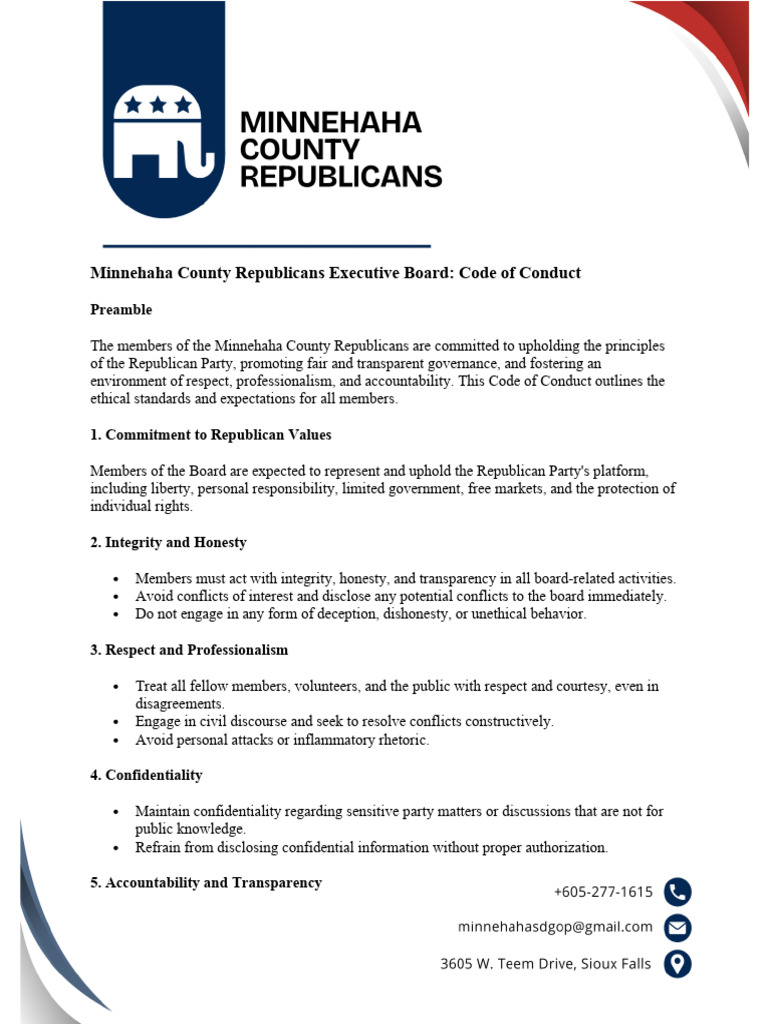 Minnehaha County GOP Code of Conduct | PDF | Confidentiality | Social ...