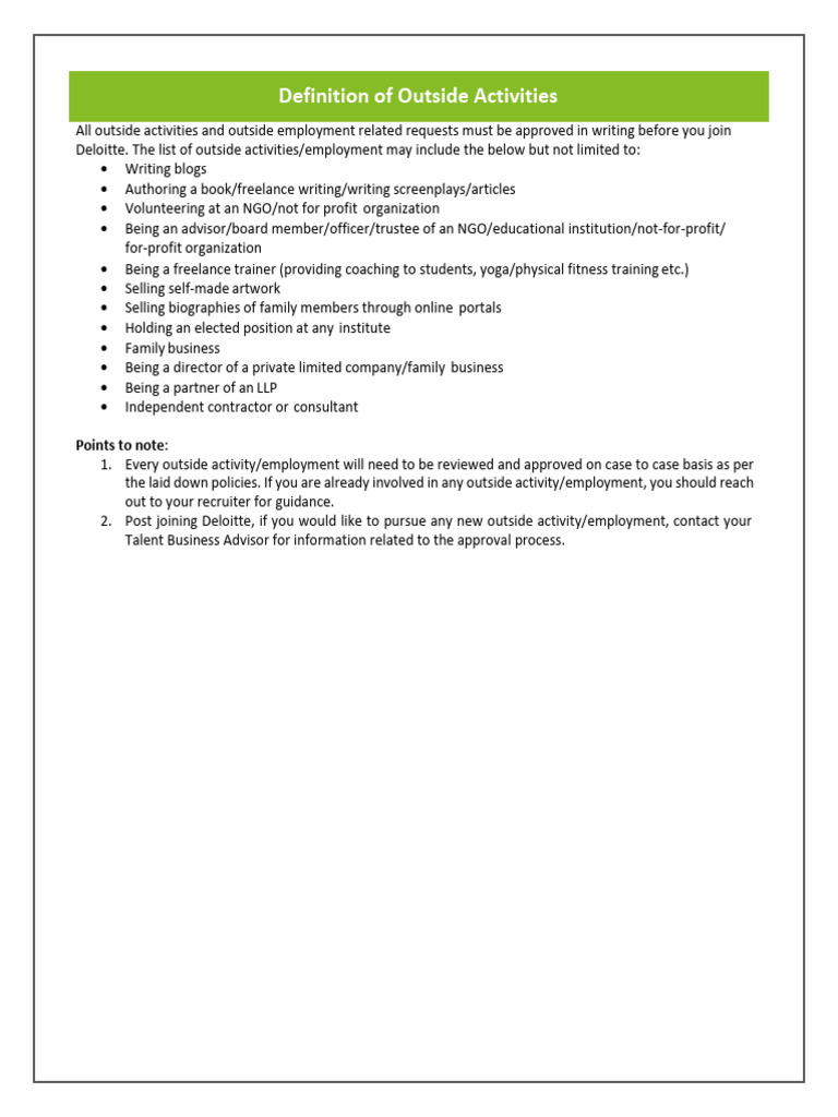 Deloitte Outside Activities Approval Guide | PDF